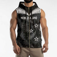 Custom New Zealand Silver Fern Football Sleeveless Zip Hoodie Go Aotearoa Grunge Black LT14 - Polynesian Pride