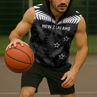 Custom New Zealand Silver Fern Football Sleeveless Zip Hoodie Go Aotearoa Grunge Black LT14 - Polynesian Pride