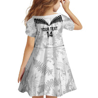 Custom New Zealand Silver Fern Football Family Matching Short Sleeve Bodycon Dress and Hawaiian Shirt Go Aotearoa Grunge White - Polynesian Pride