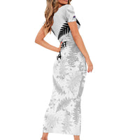 Custom New Zealand Silver Fern Football Family Matching Short Sleeve Bodycon Dress and Hawaiian Shirt Go Aotearoa Grunge White - Polynesian Pride