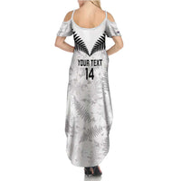 Custom New Zealand Silver Fern Football Family Matching Summer Maxi Dress and Hawaiian Shirt Go Aotearoa Grunge White - Polynesian Pride