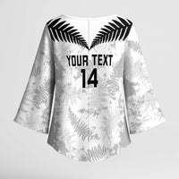 Custom New Zealand Silver Fern Football Kimono Sleeve Blouse Go Aotearoa Grunge White LT14 - Polynesian Pride