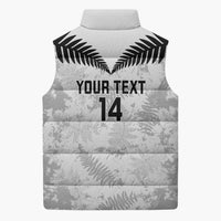 Custom New Zealand Silver Fern Football Sleeveless Puffer Jacket Go Aotearoa Grunge White - Polynesian Pride