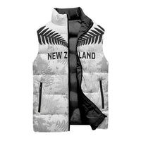 Custom New Zealand Silver Fern Football Sleeveless Puffer Jacket Go Aotearoa Grunge White - Polynesian Pride