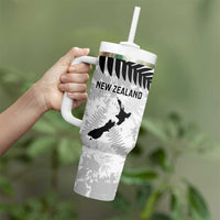 Custom New Zealand Silver Fern Football Tumbler With Handle Go Aotearoa Grunge White - Polynesian Pride