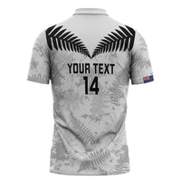 Custom New Zealand Silver Fern Football Zipper Polo Shirt Go Aotearoa Grunge White - Polynesian Pride
