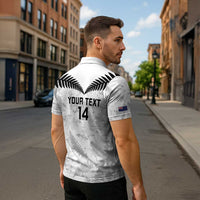 Custom New Zealand Silver Fern Football Zipper Polo Shirt Go Aotearoa Grunge White - Polynesian Pride