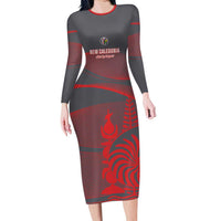 Custom New Caledonia Football Family Matching Long Sleeve Bodycon Dress and Hawaiian Shirt Allez Les Cagous Grey Version - Polynesian Pride