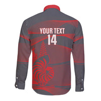 Custom New Caledonia Football Long Sleeve Button Shirt Allez Les Cagous Grey Version - Polynesian Pride