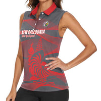 Custom New Caledonia Football Women Sleeveless Polo Shirt Allez Les Cagous Grey Version - Polynesian Pride