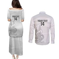 Custom New Caledonia Football Couples Matching Puletasi and Long Sleeve Button Shirt Allez Les Cagous White Version - Polynesian Pride