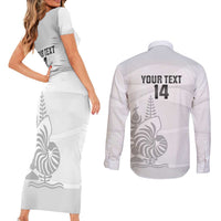 Custom New Caledonia Football Couples Matching Short Sleeve Bodycon Dress and Long Sleeve Button Shirt Allez Les Cagous White Version - Polynesian Pride
