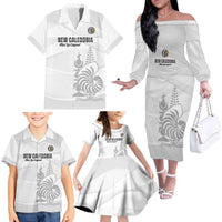 Custom New Caledonia Football Family Matching Off The Shoulder Long Sleeve Dress and Hawaiian Shirt Allez Les Cagous White Version - Polynesian Pride