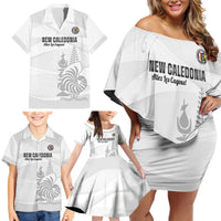 Custom New Caledonia Football Family Matching Off Shoulder Short Dress and Hawaiian Shirt Allez Les Cagous White Version - Polynesian Pride
