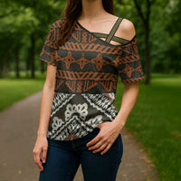 Bula Fiji Tapa Cross Shoulder Shirt Fijian Masi Vintage Vibes - Polynesian Pride