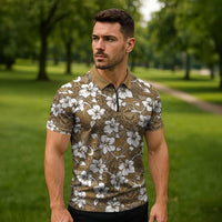 Kuvui Bula Fiji Zipper Polo Shirt Fijian Tapa Seamless Hibiscus - Polynesian Pride