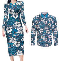 Karakarawa Bula Fiji Couples Matching Long Sleeve Bodycon Dress and Long Sleeve Button Shirt Fijian Tapa Seamless Hibiscus - Polynesian Pride