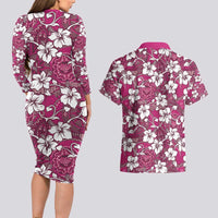 Piqi Bula Fiji Couples Matching Long Sleeve Bodycon Dress and Hawaiian Shirt Fijian Tapa Seamless Hibiscus - Polynesian Pride
