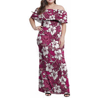 Piqi Bula Fiji Family Matching Off Shoulder Maxi Dress and Hawaiian Shirt Fijian Tapa Seamless Hibiscus - Polynesian Pride