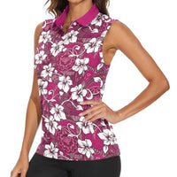 Piqi Bula Fiji Women Sleeveless Polo Shirt Fijian Tapa Seamless Hibiscus - Polynesian Pride