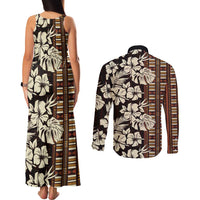 Bula Fiji Masi Couples Matching Tank Maxi Dress and Long Sleeve Button Shirt Tapa Tropical Hibiscus Half Stylized LT14 - Polynesian Pride