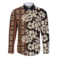 Bula Fiji Masi Family Matching Long Sleeve Bodycon Dress and Hawaiian Shirt Tapa Tropical Hibiscus Half Stylized LT14 Dad's Shirt - Long Sleeve Brown - Polynesian Pride