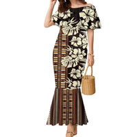 Bula Fiji Masi Family Matching Mermaid Dress and Hawaiian Shirt Tapa Tropical Hibiscus Half Stylized LT14 Mom's Dress Brown - Polynesian Pride