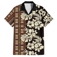 Bula Fiji Masi Family Matching Tank Maxi Dress and Hawaiian Shirt Tapa Tropical Hibiscus Half Stylized LT14 Dad's Shirt - Short Sleeve Brown - Polynesian Pride