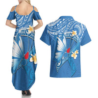 Polynesia Diabetes Awareness Month Couples Matching Summer Maxi Dress and Hawaiian Shirt In November We Wear Blue