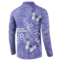 Polynesia Stomach Cancer Awareness Button Sweatshirt Periwinkle Ribbon Brave Strong!
