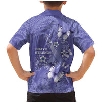 Polynesia Stomach Cancer Awareness Family Matching Mermaid Dress and Hawaiian Shirt Periwinkle Ribbon Brave Strong!