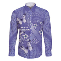 Polynesia Stomach Cancer Awareness Family Matching Puletasi and Hawaiian Shirt Periwinkle Ribbon Brave Strong!