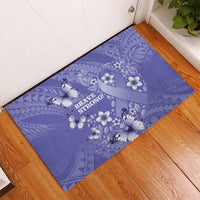 Polynesia Stomach Cancer Awareness Rubber Doormat Periwinkle Ribbon Brave Strong!
