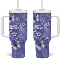 Polynesia Stomach Cancer Awareness Tumbler With Handle Periwinkle Ribbon Brave Strong!