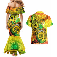 Halo Vanuatu Couples Matching Mermaid Dress and Hawaiian Shirt Sand Drawing Turtle Polynesian Tropical Flowers LT14 - Polynesian Pride