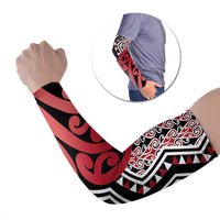 New Zealand Arm Sleeves Aotearoa Kowhaiwhai Mix Taniko Art - Red - Polynesian Pride