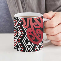 New Zealand Ceramic Mug Aotearoa Kowhaiwhai Mix Taniko Art - Red - Polynesian Pride