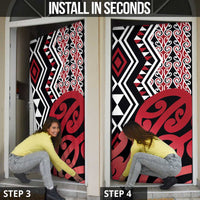 New Zealand Door Cover Aotearoa Kowhaiwhai Mix Taniko Art - Red - Polynesian Pride
