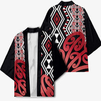New Zealand Kimono Aotearoa Kowhaiwhai Mix Taniko Art - Red - Polynesian Pride
