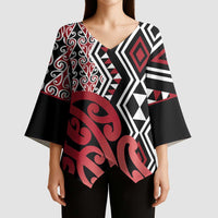New Zealand Kimono Sleeve Blouse Aotearoa Kowhaiwhai Mix Taniko Art - Red - Polynesian Pride