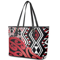 New Zealand Leather Tote Bag Aotearoa Kowhaiwhai Mix Taniko Art - Red