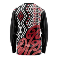 New Zealand Long Sleeve Shirt Aotearoa Kowhaiwhai Mix Taniko Art - Red