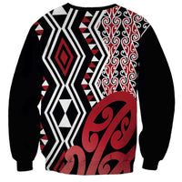 New Zealand Sweatshirt Aotearoa Kowhaiwhai Mix Taniko Art - Red