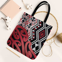 New Zealand Tote Bag Aotearoa Kowhaiwhai Mix Taniko Art - Red - Polynesian Pride