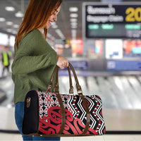 New Zealand Travel Bag Aotearoa Kowhaiwhai Mix Taniko Art - Red - Polynesian Pride