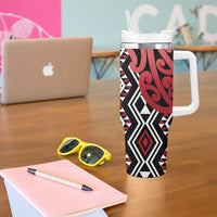New Zealand Tumbler With Handle Aotearoa Kowhaiwhai Mix Taniko Art - Red LT14