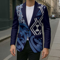 New Zealand Blazer Aotearoa Kowhaiwhai Mix Taniko Art - Blue - Polynesian Pride