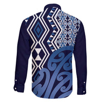 New Zealand Family Matching Summer Maxi Dress and Hawaiian Shirt Aotearoa Kowhaiwhai Mix Taniko Art - Blue LT14 - Polynesian Pride