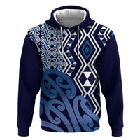 New Zealand Hoodie Aotearoa Kowhaiwhai Mix Taniko Art - Blue