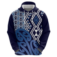 New Zealand Hoodie Aotearoa Kowhaiwhai Mix Taniko Art - Blue